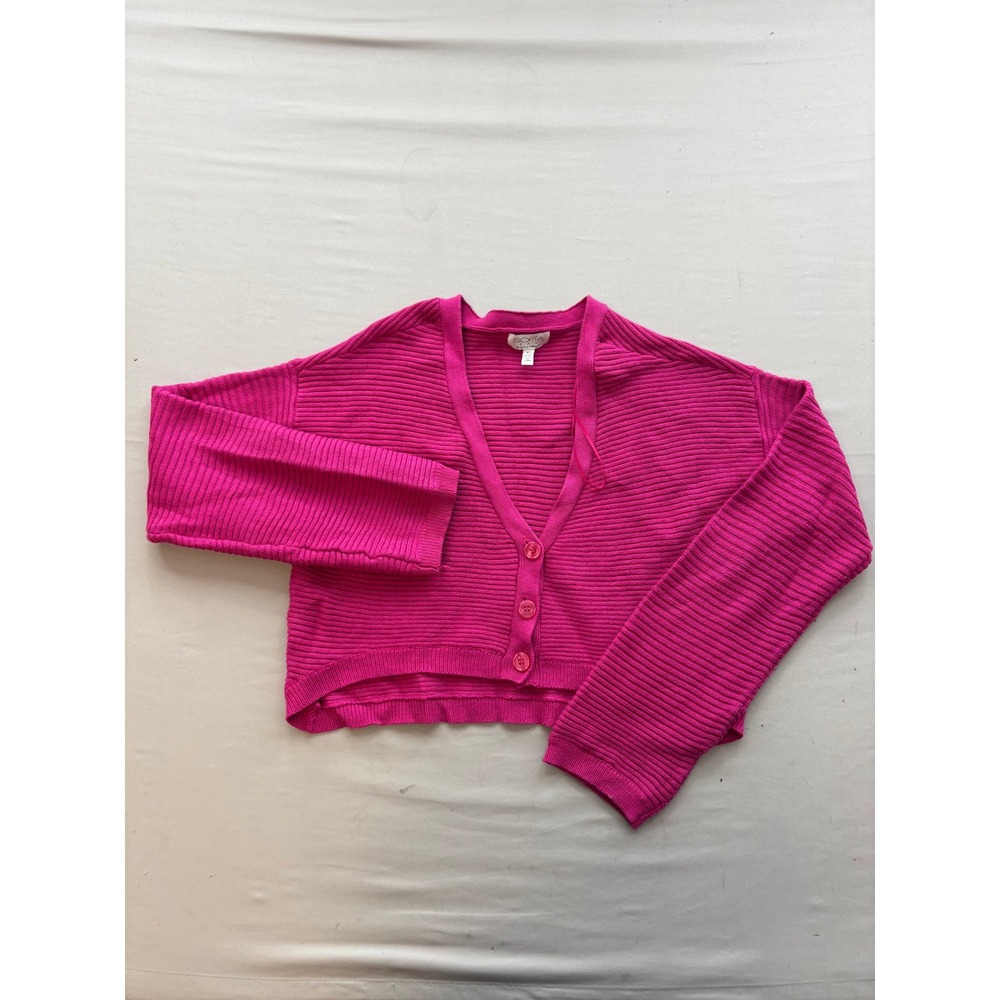 Sofia Jeans by Sofia Vergara Hot Pink Ribbed Cropped Cardigan Sweater XL